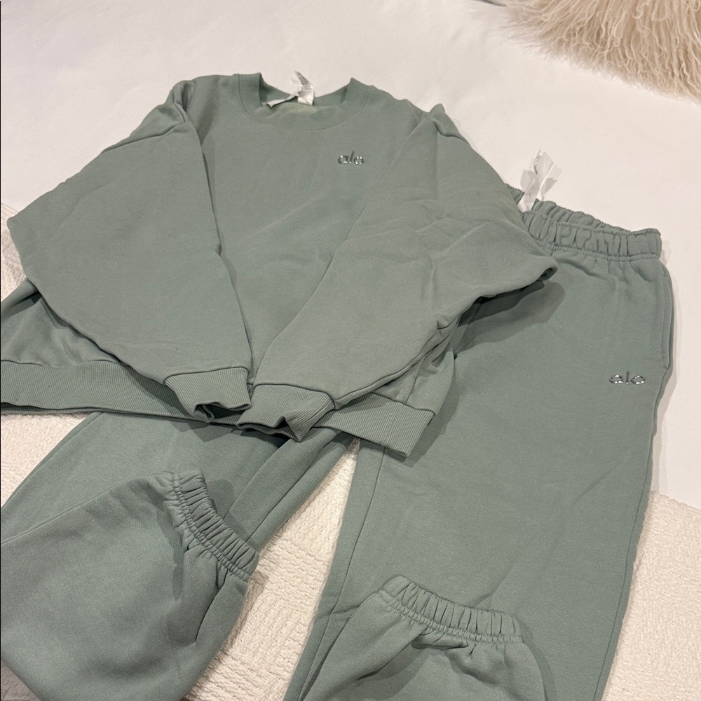 ALO Yoga Sage Green Lounge Sweatshirt & Joggers Set